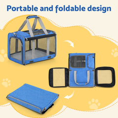 i.Pet Pet Carrier Bag Foldable Dog Cat Durable Crate Travel Cage Portable Car Kennel Blue