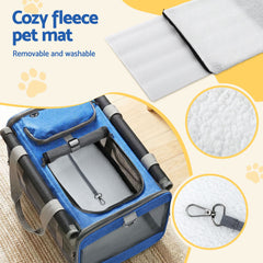 i.Pet Pet Carrier Bag Foldable Dog Cat Durable Crate Travel Cage Portable Car Kennel Blue