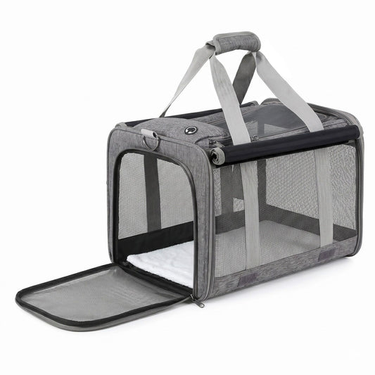 i.Pet Pet Carrier Bag Foldable Dog Cat Durable Crate Travel Cage Portable Car Kennel Grey