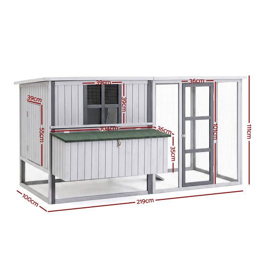i.Pet Chicken Coop 219cm Rabbit Hutch Poultry Cage Outdoor Enclosure Wood