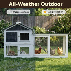 i.Pet Chicken Coop Rabbit Hutch Extra Large Wooden Run Cage House With Run Cage