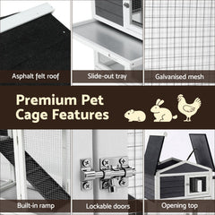 i.Pet Chicken Coop Rabbit Hutch Extra Large Wooden Run Cage House With Run Cage