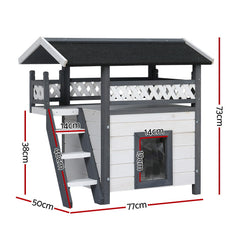 i.Pet Outdoor Cat House Shelter 77cm x 50cm x 73cm Rabbit Hutch Wooden Condo Small Outdoor Cat House