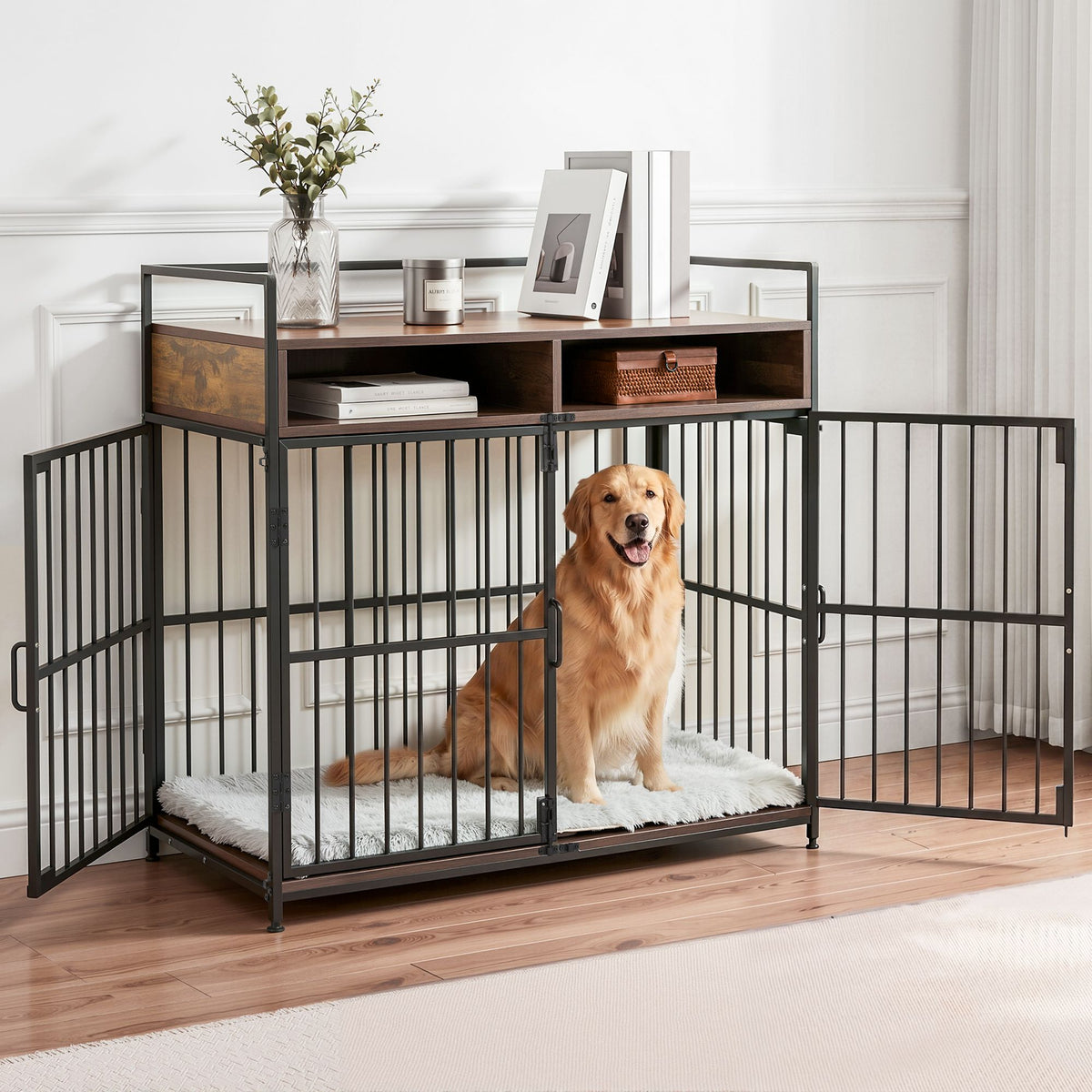 i.Pet 2-in-1 Wooden Dog Crate 104cm Pet Cage Furniture End Table Storage Black