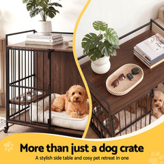 i.Pet 2-in-1 Wooden Dog Crate 99cm Pet Cage Furniture End Table Wheels Black
