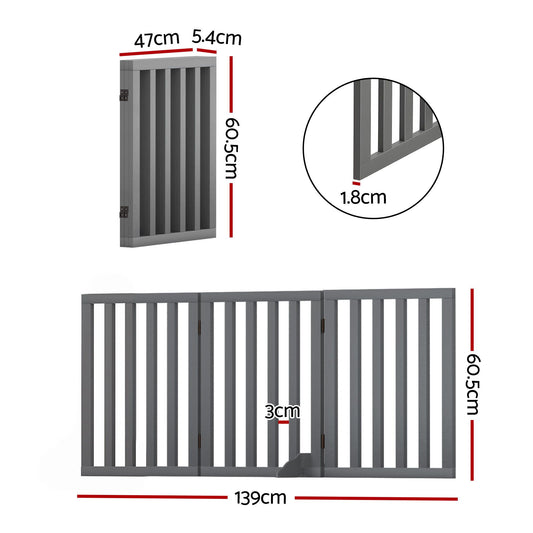 i.Pet Dog Gate Playpen Enclosure 3 Panels Pet Door Fence Wooden Play Pen Stair