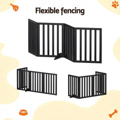 i.Pet Dog Gate Playpen Enclosure 4 Panels Pet Door Fence Wooden Play Pen Stair