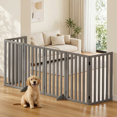 i.Pet Dog Gate Playpen Enclosure 6 Panels Pet Door Fence Wooden Play Pen Stair