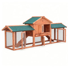 i.Pet Chicken Coop Rabbit Hutch 220cm x 44cm x 84cm Large Chicken Coop Run Wooden Outdoor Cage House