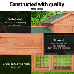 i.Pet Chicken Coop Rabbit Hutch 220cm x 44cm x 84cm Large Chicken Coop Run Wooden Outdoor Cage House