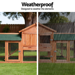 i.Pet Chicken Coop Rabbit Hutch 220cm x 44cm x 84cm Large Chicken Coop Run Wooden Outdoor Cage House