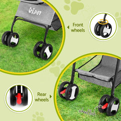 i.Pet Pet Stroller Dog Pram Cat Carrier Travel Large Pushchair Foldable 4 Wheels Grey