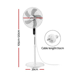 DEVANTI 16" Pedestal Fan with Remote 3 Speeds 8H Timer, White