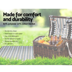 Alfresco 4 Person Picnic Basket Set Wooden Blanket Cooler Bag Outdoor Insulated