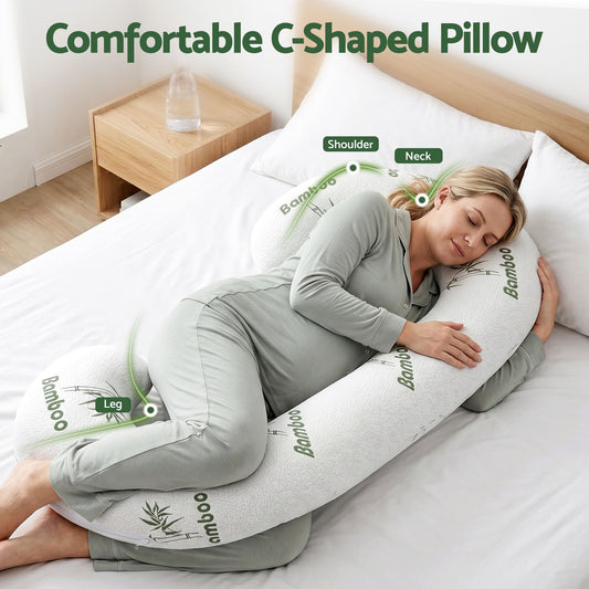 Giselle Bedding Pregnancy Pillow for Side Sleepers C-Shaped Body Pillow with Bamboo Fiber Cover, Maternity Pillow for Full Body Support, Belly and Waist Comfort