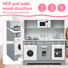Keezi Wooden Play Kitchen Pretend Kitchen 82cm Kids Toy Food Set Grey