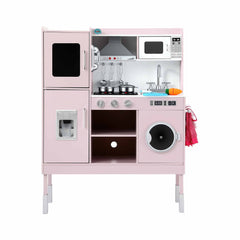 Keezi 102cm Wooden Pretend Kitchen Playset With Apron And Food Set1 Pink