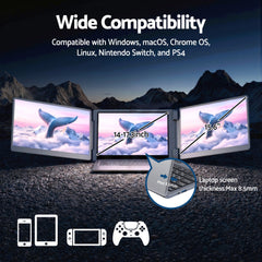 Devanti Triple Portable Monitor Laptop Screen Extender 15.6" Dual Display FHD IPS