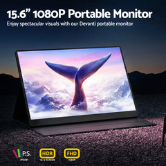 Devanti 15.6 Inch Portable Monitor FHD 1080P IPS USB-C HDMI Gaming Laptop Screen
