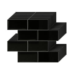 Artiss 3D Peel and Stick Wall Tiles Self Adhesive Subway Backsplash 10 Sheets, Black