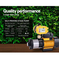 Giantz Garden Water Pump High Pressure 2000W Max 5 Stage Tank Irrigation Transfer Booster Yellow
