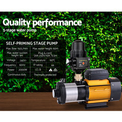 Giantz Garden Water Pump High Pressure 2500W Max 6-Stage Tank Irrigation Transfer Booster Yellow