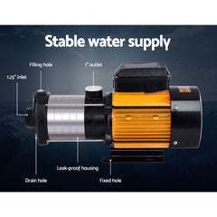 Giantz Garden Water Pump High Pressure 2500W Max 6-Stage Tank Irrigation Transfer Booster Yellow
