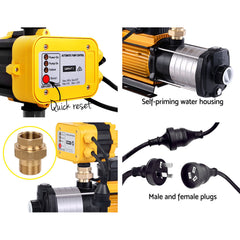 Giantz Garden Water Pump High Pressure 2500W Max 6-Stage Tank Irrigation Transfer Booster Yellow