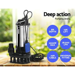 Giantz 2000W Submersible Dirty Water Pump Bore Tank Well Steel Automatic