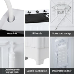 Devanti Portable Washing Machine Twin Tub 7KG White