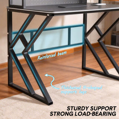 Large Computer Desk with Pegboard Two-Tier Storage Shelves and Cable Management Home Office Writing Desk Stable Carbon Steel Frame 100x56x94.5cm Black