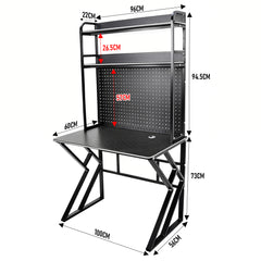 Large Computer Desk with Pegboard Two-Tier Storage Shelves and Cable Management Home Office Writing Desk Stable Carbon Steel Frame 100x56x94.5cm Black