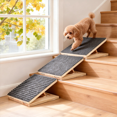 2pcs Foldable Pet Ramp for Stairs Portable Wooden Ramp 3-Level Adjustable with Anti-Slip Mat for Small Dogs Cats Injured and Elderly Pet 70kg Load Capacity