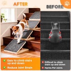 2pcs Foldable Pet Ramp for Stairs Portable Wooden Ramp 3-Level Adjustable with Anti-Slip Mat for Small Dogs Cats Injured and Elderly Pet 70kg Load Capacity