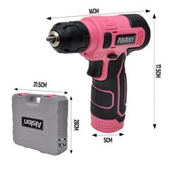 133Pcs Tool Set with 8V Cordless Rechargeable Drill and Magnetic Bits in Carry Case Home Repair and DIY Tool Kit for Men Women Household Maintenance Pink