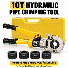 10T Hydraulic Pipe Crimping Tool with 4 M-Profile Dies M15 M18 M22 M28 360 Rotating Head for Compatible Metric Stainless Steel Press Fittings