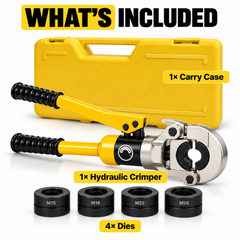 10T Hydraulic Pipe Crimping Tool with 4 M-Profile Dies M15 M18 M22 M28 360 Rotating Head for Compatible Metric Stainless Steel Press Fittings