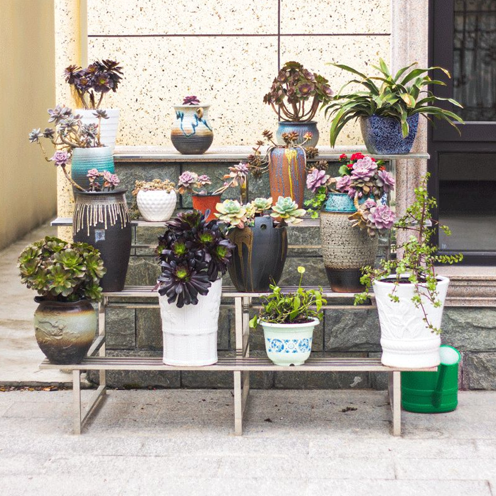 4 Tiers LARGE Plant Stand 150cm Width Stainless Steel Pots Holder Plant Stand Rack Flower Pots Ladder Display Shelf Pot Organiser for Garden Patio