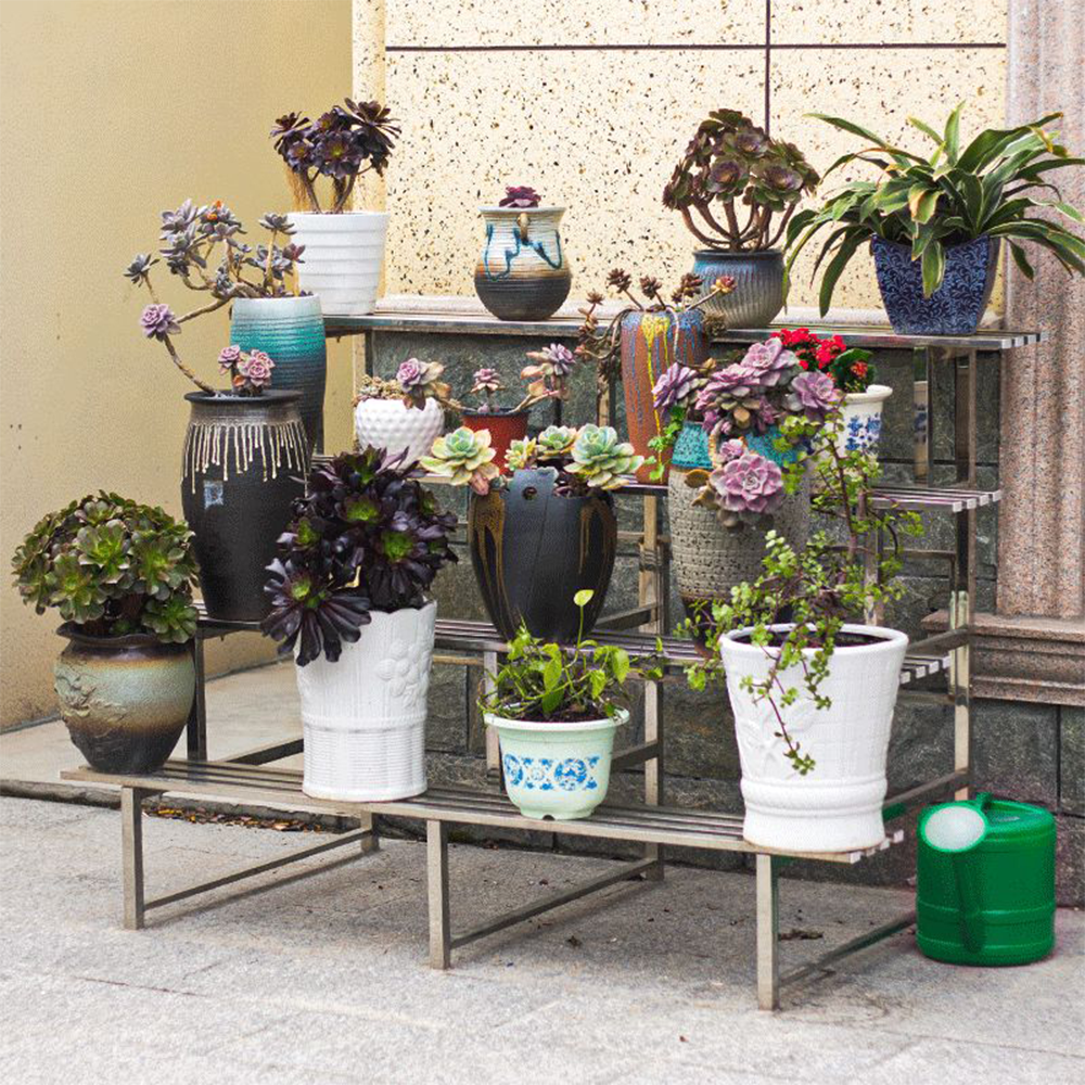 4 Tiers LARGE Plant Stand 150cm Width Stainless Steel Pots Holder Plant Stand Rack Flower Pots Ladder Display Shelf Pot Organiser for Garden Patio