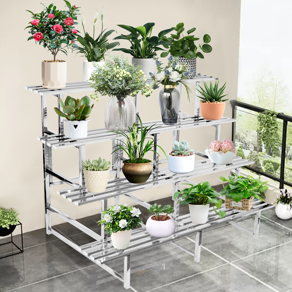 4 Tiers LARGE Plant Stand 150cm Width Stainless Steel Pots Holder Plant Stand Rack Flower Pots Ladder Display Shelf Pot Organiser for Garden Patio