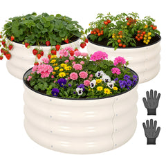 3 Pack Round Planter Boxes Outdoor Galvanized Steel Raised Garden Bed with Safety Edge and Open Base for Growing Plants in Backyard Garden Patio 60x60x28cm