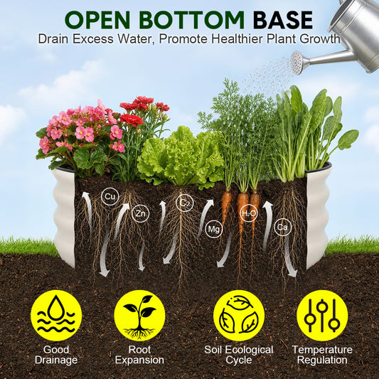 3 Pack Round Planter Boxes Outdoor Galvanized Steel Raised Garden Bed with Safety Edge and Open Base for Growing Plants in Backyard Garden Patio 60x60x28cm