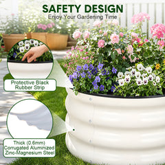 3 Pack Round Planter Boxes Outdoor Galvanized Steel Raised Garden Bed with Safety Edge and Open Base for Growing Plants in Backyard Garden Patio 60x60x28cm