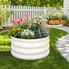 3 Pack Round Planter Boxes Outdoor Galvanized Steel Raised Garden Bed with Safety Edge and Open Base for Growing Plants in Backyard Garden Patio 60x60x28cm