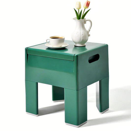 Multifunctional Side Table Small End Table Plastic Foot Stool 100kg Capacity with Storage Cabinet for Bedroom Dorm and Apartment Easy Assembly 38x31x40cm