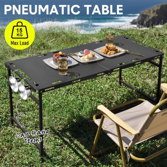 Pneumatic Folding Table Quick Open Sturdy Outdoor Tactical Camping Table Portable Multifunctional Picnic Table with Side Tactical Holes 104x48x50cm