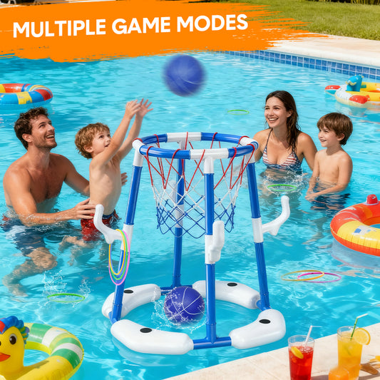 Pool Basketball Hoop Set Floating Swimming Pool Toys Inflatable Poolside Game with 4 Balls 12 Circles and Pump Fun Water Sport Toy for Kids and Adults