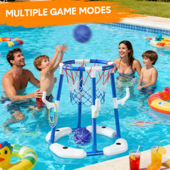 Pool Basketball Hoop Set Floating Swimming Pool Toys Inflatable Poolside Game with 4 Balls 12 Circles and Pump Fun Water Sport Toy for Kids and Adults