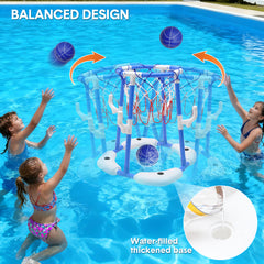 Pool Basketball Hoop Set Floating Swimming Pool Toys Inflatable Poolside Game with 4 Balls 12 Circles and Pump Fun Water Sport Toy for Kids and Adults