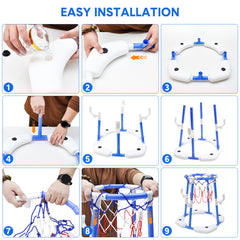 Pool Basketball Hoop Set Floating Swimming Pool Toys Inflatable Poolside Game with 4 Balls 12 Circles and Pump Fun Water Sport Toy for Kids and Adults